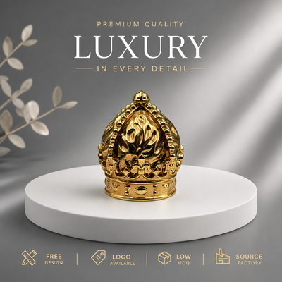 Αγορά Πρωταθλήματα Royal Embossed Floral Beaded Crown Mirror Gold Zinc Alloy Perfume Cap Solid Heavy Zamac Metal Lid Για πολυτελείς σχεδιαστές Αρώματα συσκευασία μαγνητική διαδικτυακή κατασκευή