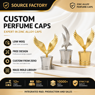 Προσαρμοσμένο Eagle Shape Zamac Perfume Bottle Caps Luxury Zinc Alloy Screw Perfume Kap, Personalized Metal Cosmetic Bottle Caps Factory Χονδρική
