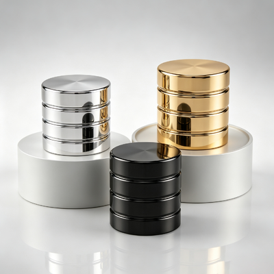 Tapa de perfume de aleación de zinc apilada de lujo multicapa redonda, tapa de zamac cilíndrica, logotipo personalizado de galvanoplastia de espejo OEM