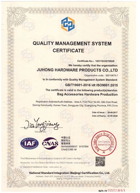 ΚΙΝΑ Juhong Hardware Products Co.,Ltd Πιστοποιήσεις